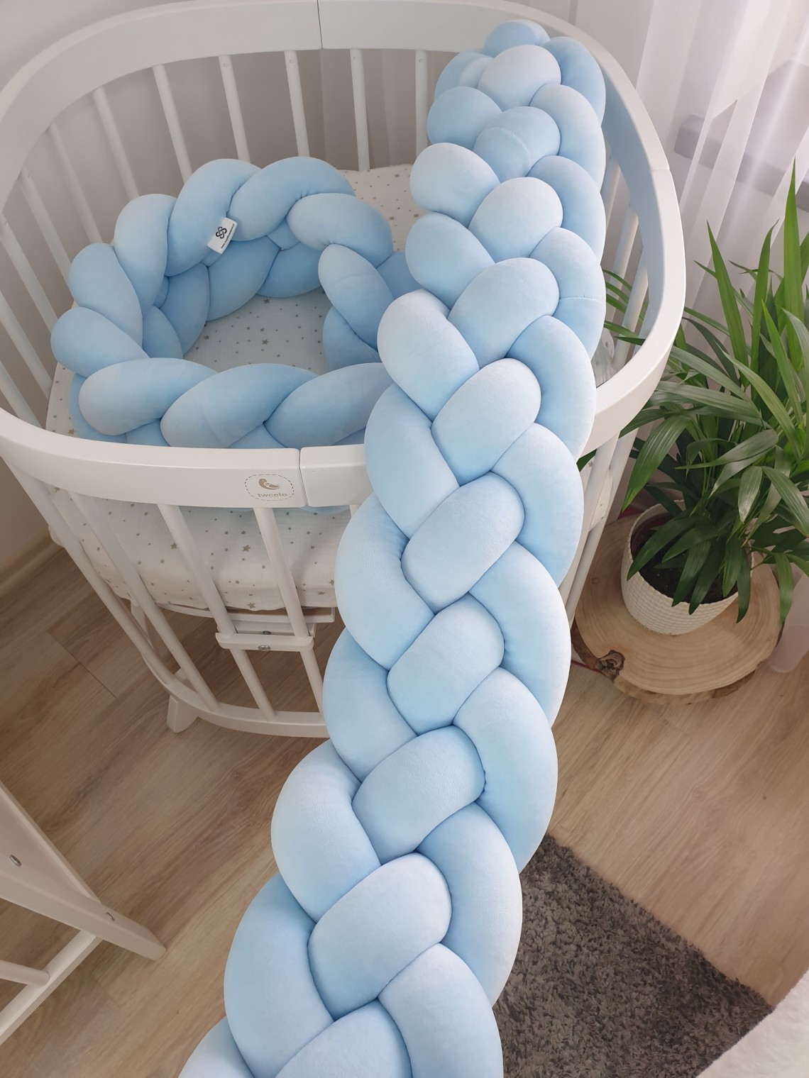 4-bands braided crib bumper light blue