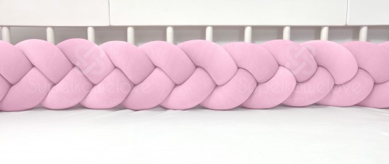 Velur braided crib bumper pink