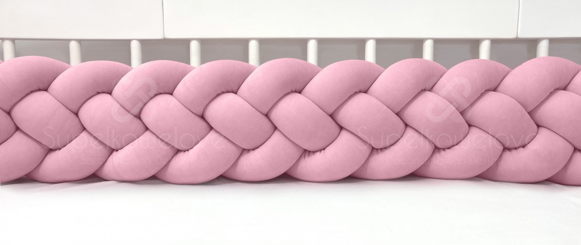 4-bands braided crib bumper dirt pink