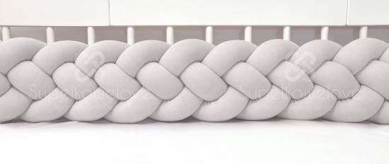 4-bands braided crib bumper light grey