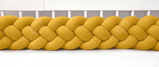 4-bands braided crib bumper mustard